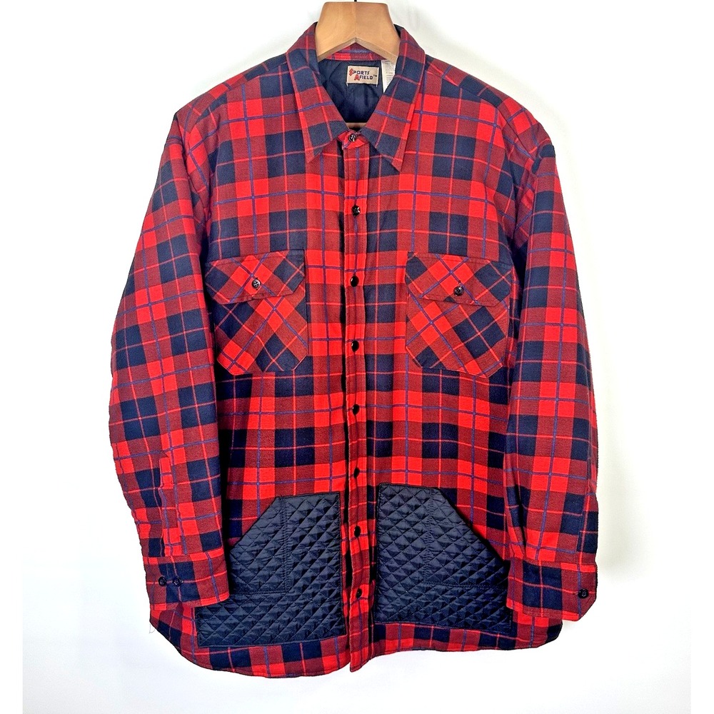 Sports‎ Afield Mens 2XL Quilted Flannel Shirt Jacket Red Black Buffalo Plaid